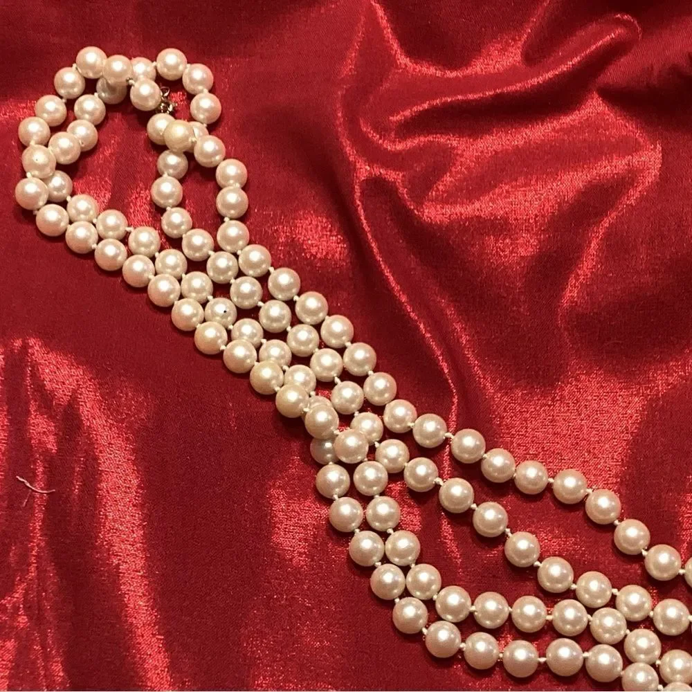 Faux Cream Colored Pearl Necklace 50” Strand
